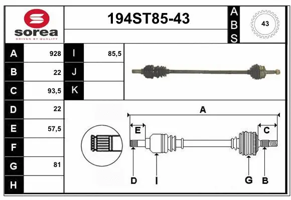 Arbre de transmission STARTCAR 194ST85-43