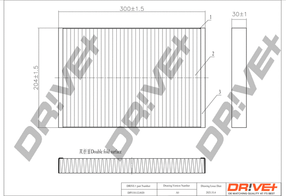 Filtre, air de l'habitacle Dr!ve+ DP1110.12.0020