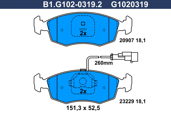 Kit de plaquettes de frein, frein à disque GALFER B1.G102-0319.2
