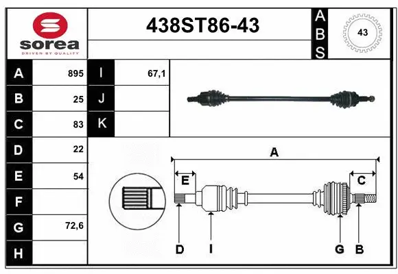 Arbre de transmission STARTCAR 438ST86-43