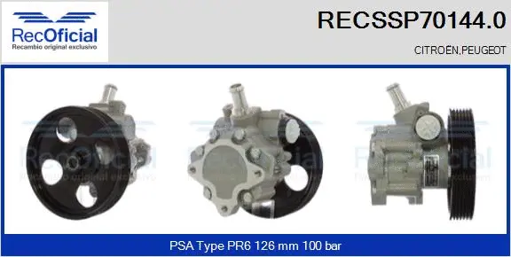 Pompe hydraulique, direction RECOFICIAL RECSSP70144.0