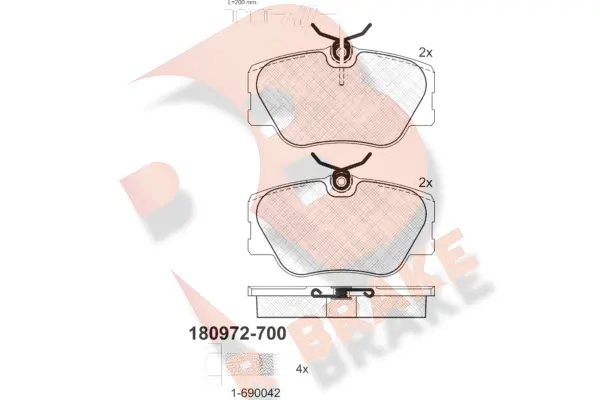 Kit de plaquettes de frein, frein à disque R BRAKE RB0972-700