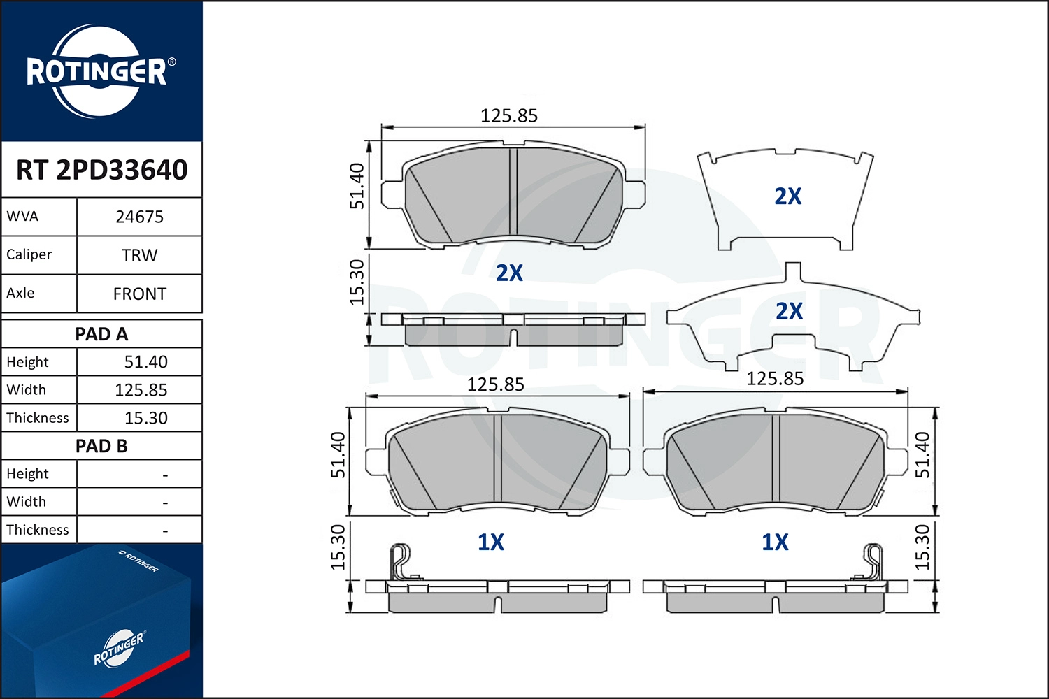 Kit de plaquettes de frein, frein à disque ROTINGER RT 2PD33640