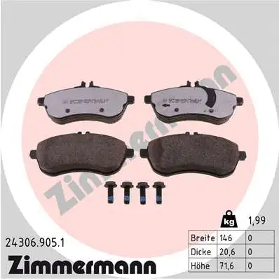 Kit de plaquettes de frein, frein à disque ZIMMERMANN 24306.905.1