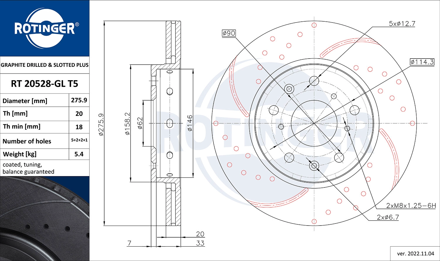 Disque de frein ROTINGER RT 20528-GL T5