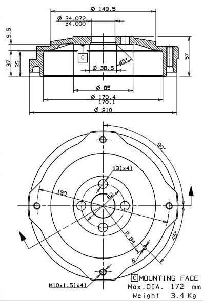 Tambour de frein VILLAR 627.0151