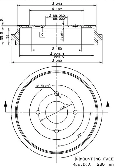 Tambour de frein VILLAR 627.0259