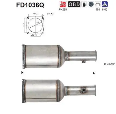 Filtre à particules / à suie, échappement AS FD1036Q