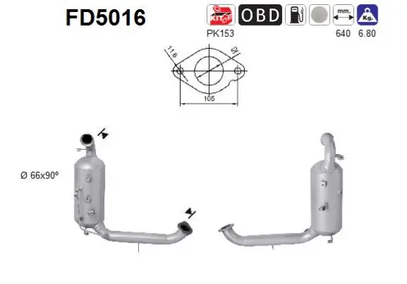 Filtre à particules / à suie, échappement AS FD5016