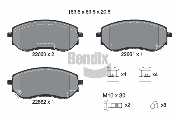 Kit de plaquettes de frein, frein à disque BENDIX Braking BPD2461