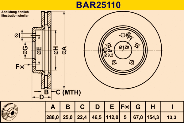 Disque de frein BARUM BAR25110