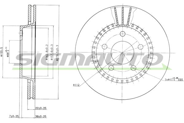 Disque de frein SIGMAUTO DBA190V