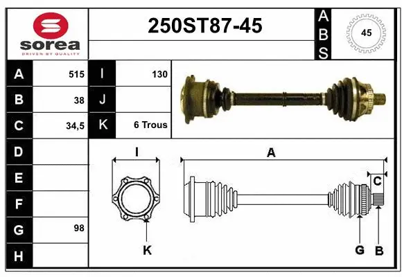 Arbre de transmission STARTCAR 250ST87-45