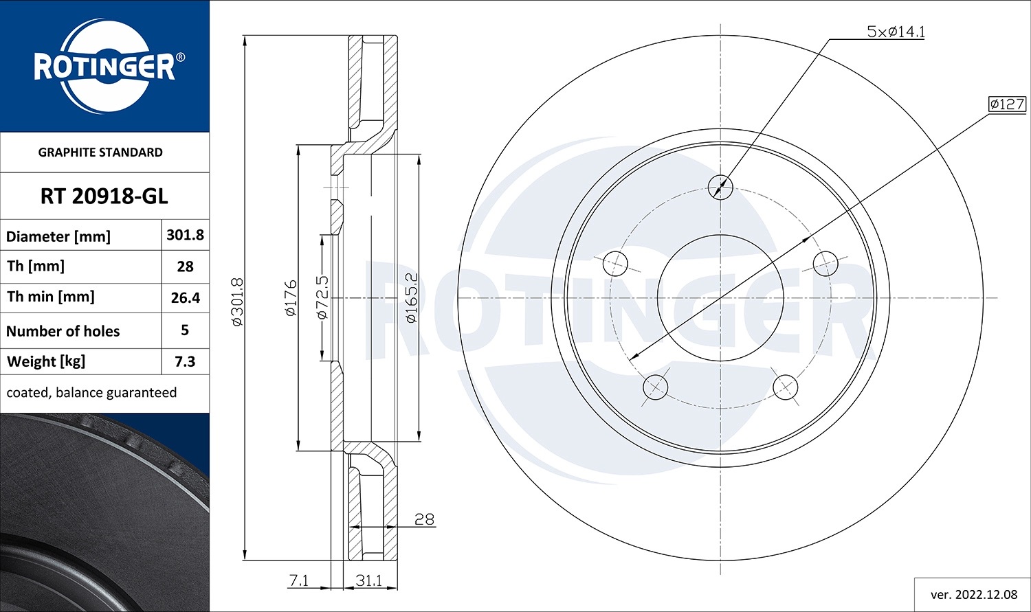 Disque de frein ROTINGER RT 20918-GL