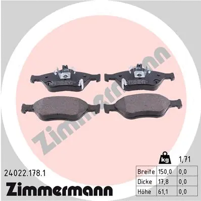 Kit de plaquettes de frein, frein à disque ZIMMERMANN 24022.178.1