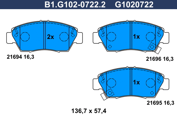 Kit de plaquettes de frein, frein à disque GALFER B1.G102-0722.2