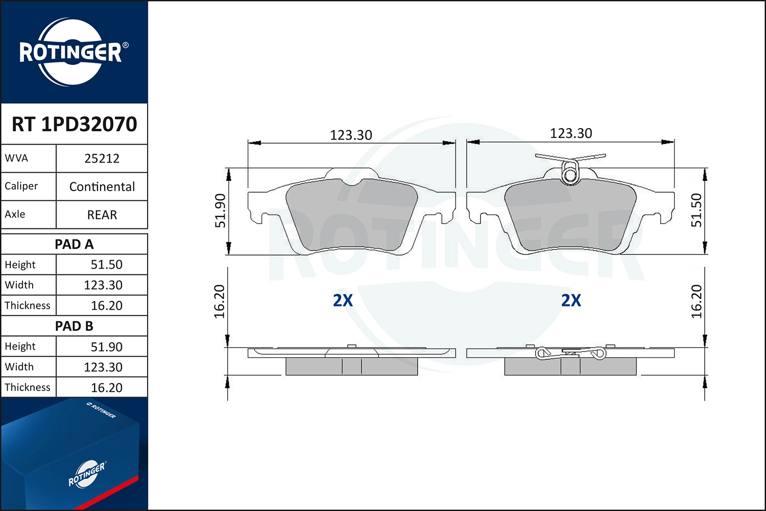 Kit de plaquettes de frein, frein à disque ROTINGER RT 1PD32070