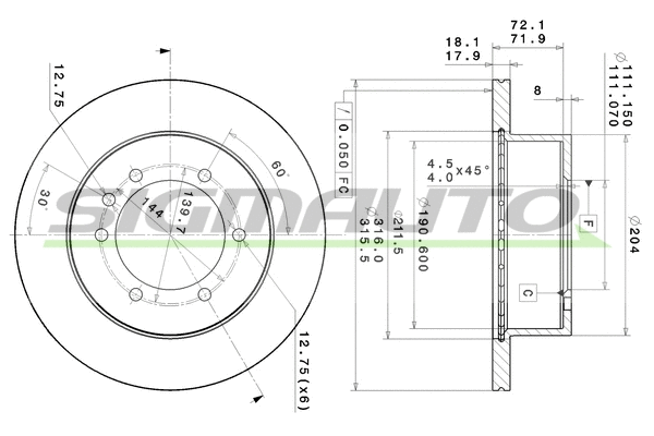 Disque de frein SIGMAUTO DBA976V