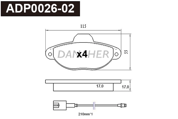 Kit de plaquettes de frein, frein à disque DANAHER ADP0026-02