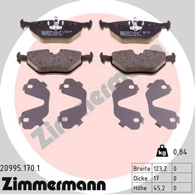 Kit de plaquettes de frein, frein à disque ZIMMERMANN 20995.170.1