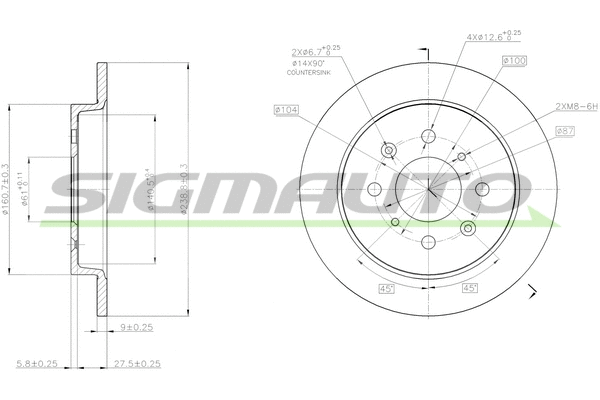 Disque de frein SIGMAUTO DBC244S