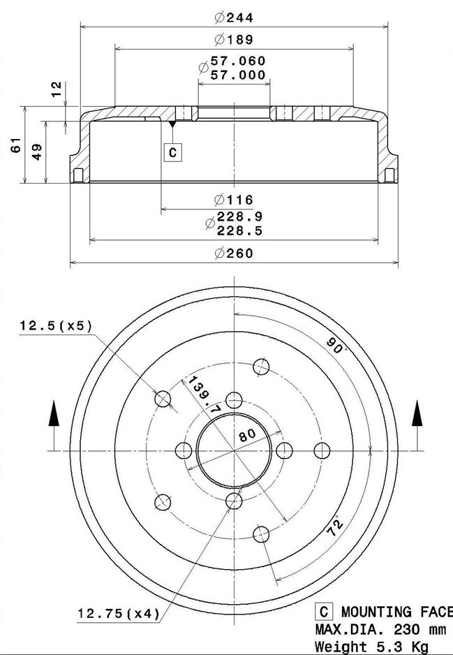 Tambour de frein VILLAR 627.0303
