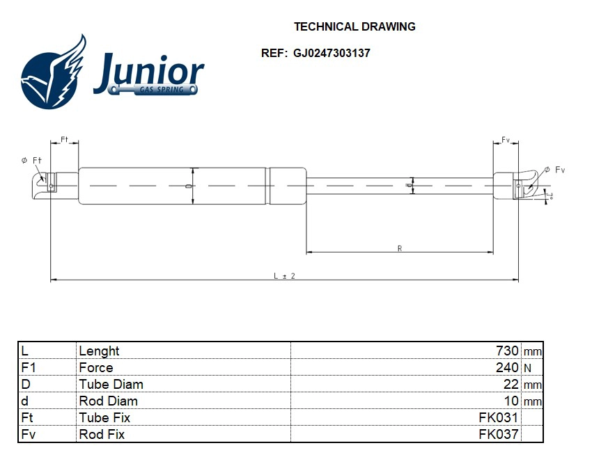 Vérin, capot-moteur JUNIOR GAS SPRING GJ0247303137
