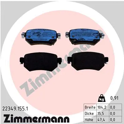 Kit de plaquettes de frein, frein à disque ZIMMERMANN 22349.155.1