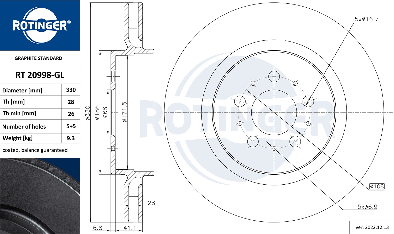 Disque de frein ROTINGER RT 20998-GL
