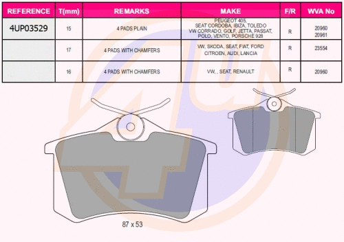 Kit de plaquettes de frein, frein à disque 4u 4UP03529