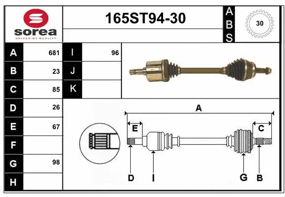 Arbre de transmission STARTCAR 165ST94-30