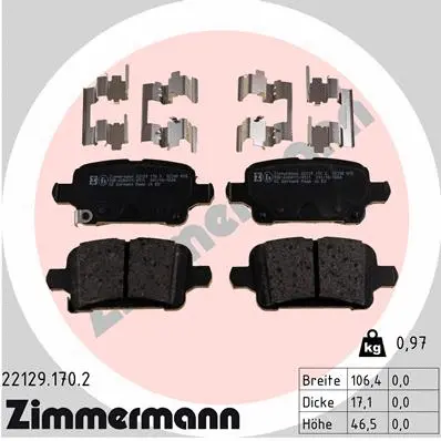 Kit de plaquettes de frein, frein à disque ZIMMERMANN 22129.170.2