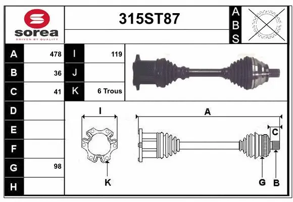 Arbre de transmission STARTCAR 315ST87