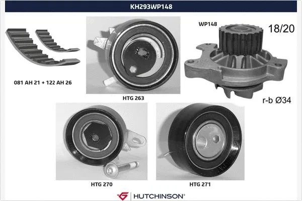 Pompe à eau + kit de courroie crantée HUTCHINSON KH 293WP148