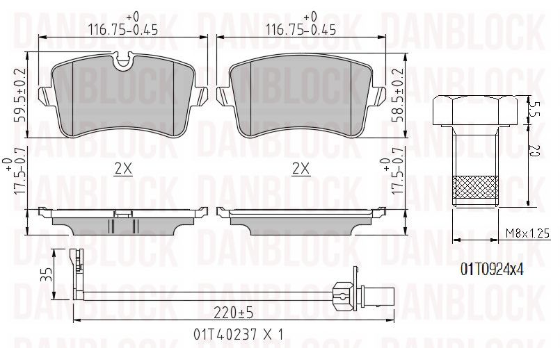 Kit de plaquettes de frein, frein à disque DANBLOCK DB 511071