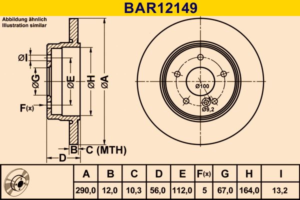 Disque de frein BARUM BAR12149