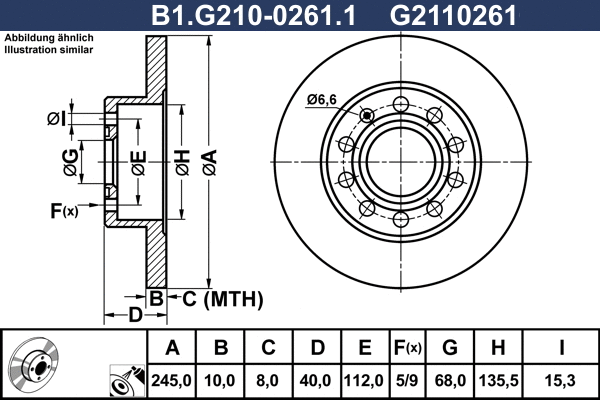 Disque de frein GALFER B1.G210-0261.1