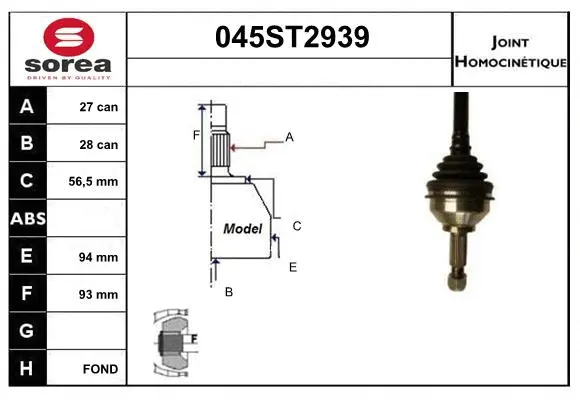 Jeu de joints, arbre de transmission STARTCAR 045ST2939