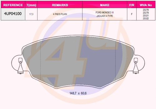 Kit de plaquettes de frein, frein à disque 4u 4UP04100