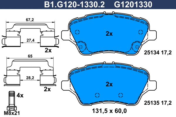 Kit de plaquettes de frein, frein à disque GALFER B1.G120-1330.2