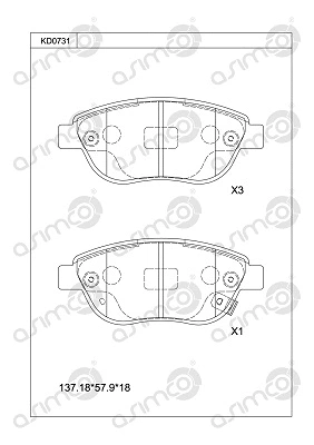 Kit de plaquettes de frein, frein à disque ASIMCO KD0731