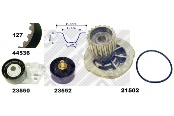 Pompe à eau + kit de courroie crantée MAPCO 41536/1