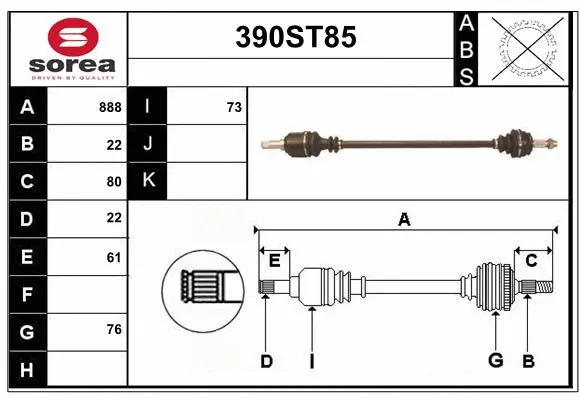 Arbre de transmission STARTCAR 390ST85