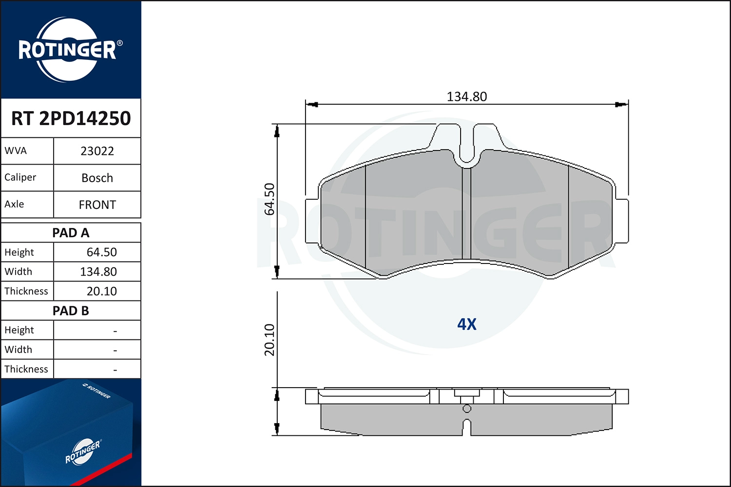Kit de plaquettes de frein, frein à disque ROTINGER RT 2PD14250