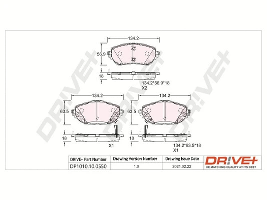 Kit de plaquettes de frein, frein à disque Dr!ve+ DP1010.10.0550