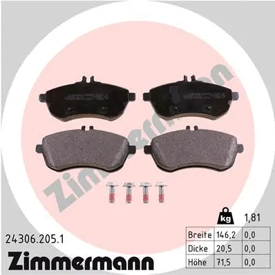 Kit de plaquettes de frein, frein à disque ZIMMERMANN 24306.205.1