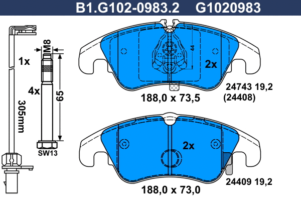 Kit de plaquettes de frein, frein à disque GALFER B1.G102-0983.2