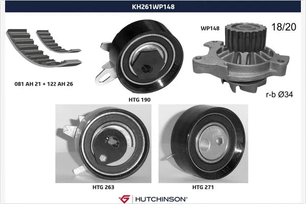 Pompe à eau + kit de courroie crantée HUTCHINSON KH 261WP148