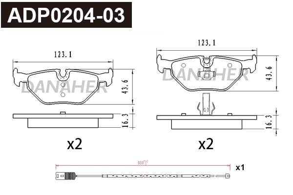 Kit de plaquettes de frein, frein à disque DANAHER ADP0204-03