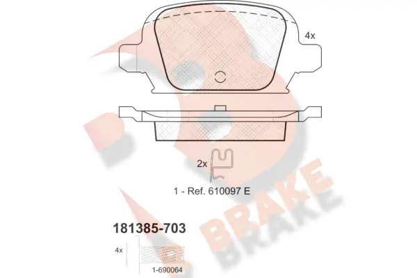 Kit de plaquettes de frein, frein à disque R BRAKE RB1385-703